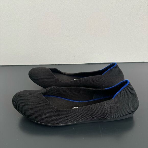 Rothy's The Flat Women’s Size 8 Ecru Textile Ballet Comfort Shoes Slip On Black - Picture 3 of 10